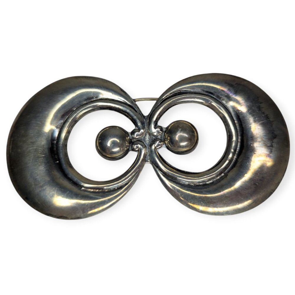 Early Los Castillo #478 Taxco Mexican Double Orb Sterling Silver Pin/Brooch
